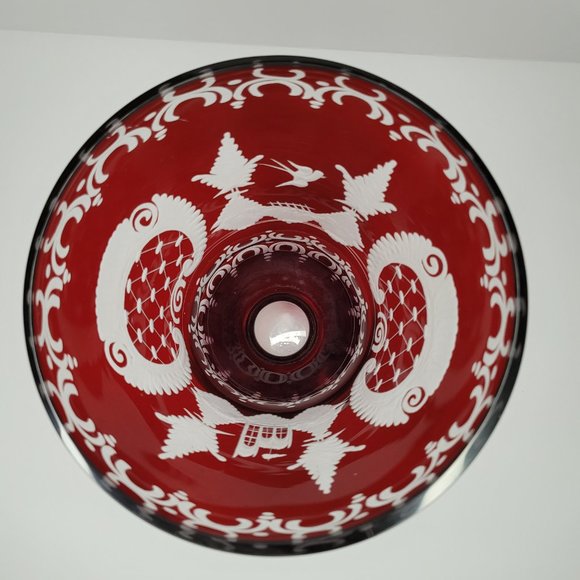 Egermann Bohemian Czech Cranberry Vase Ruby 7" Tall Red Cut to Clear Home Decor - Picture 3 of 6